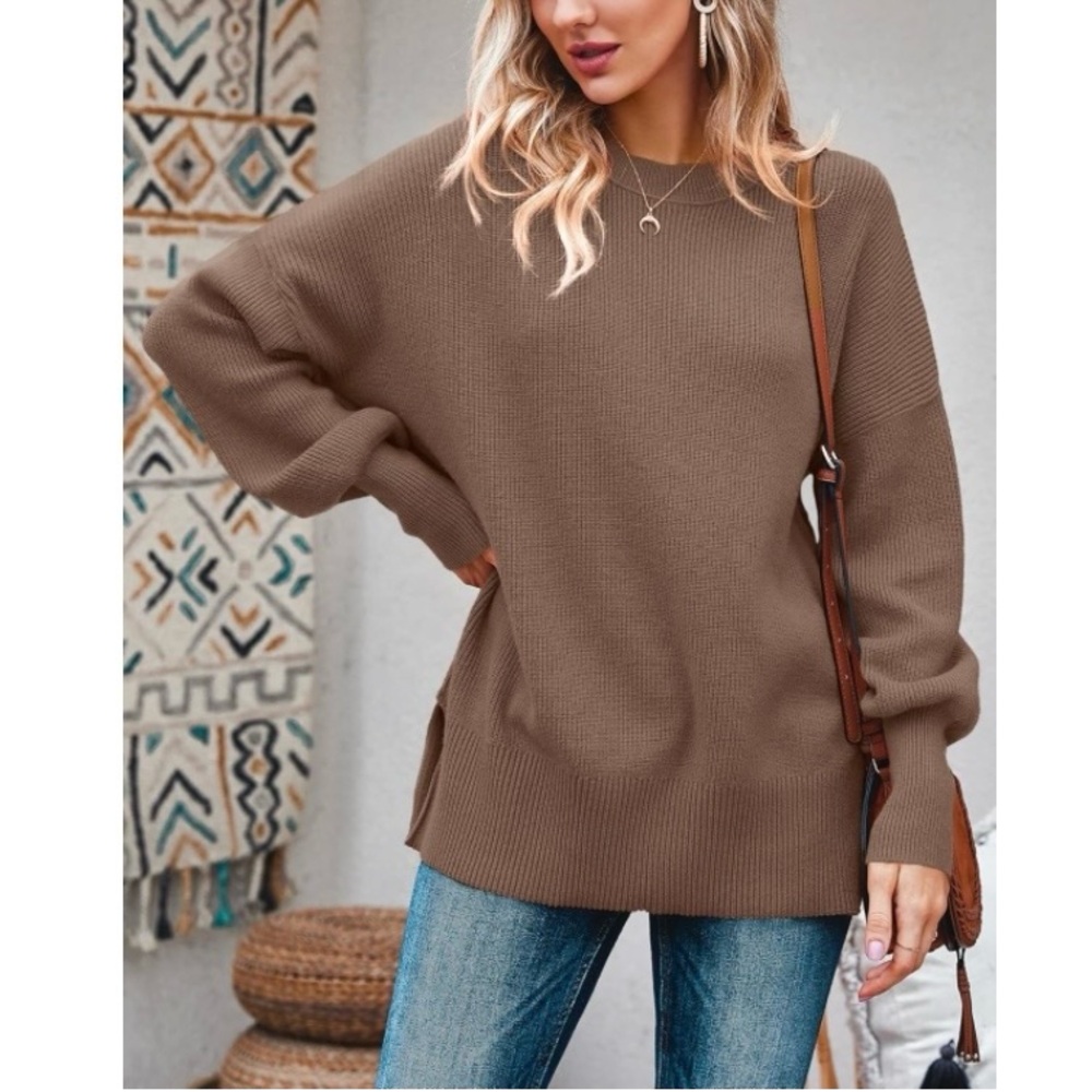 Elegant Brown Women's Crew Neck Sweater